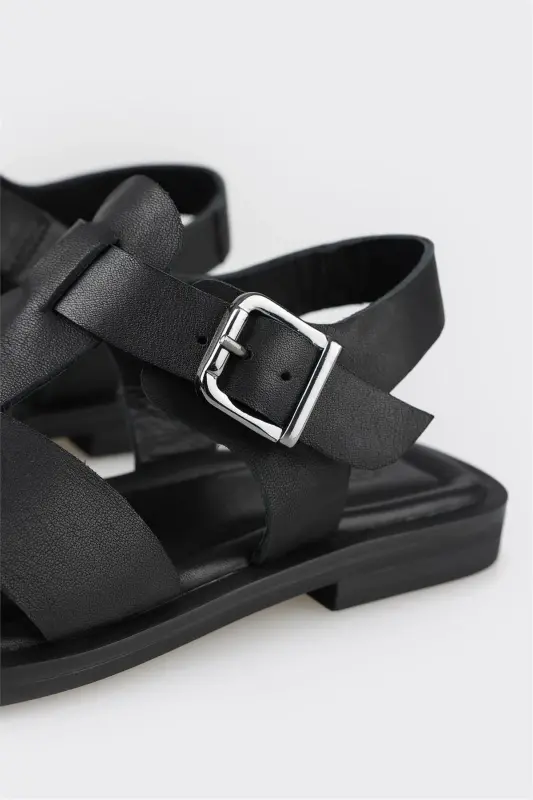 Black Leather Women's Casual Shoes - 5