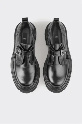 Black Leather Women's Casual Shoes - 4