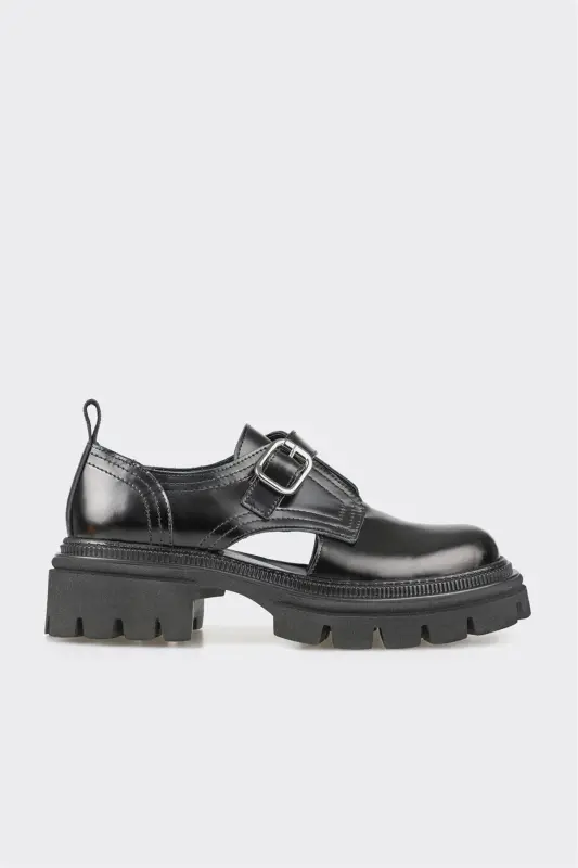 Black Leather Women's Casual Shoes - ELLE SHOES