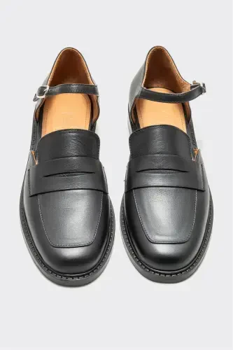 Black Leather Women's Casual Shoes - 3