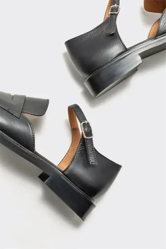 Black Leather Women's Casual Shoes - 4