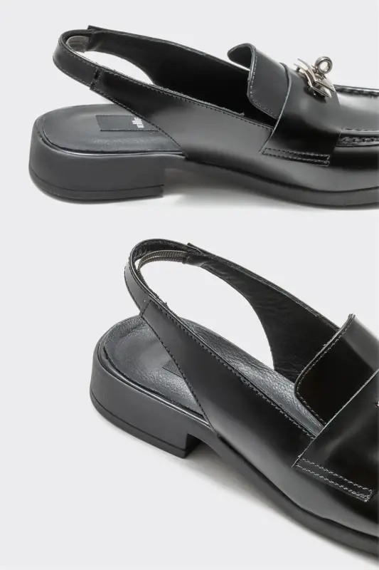 Black Leather Women's Casual Shoes - 3