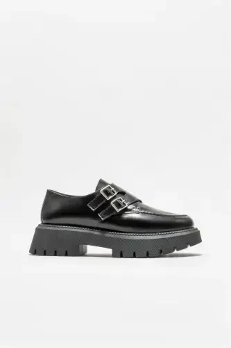 Black Leather Women's Casual Shoes - 1