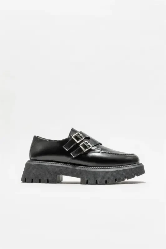 Black Leather Women's Casual Shoes - 1