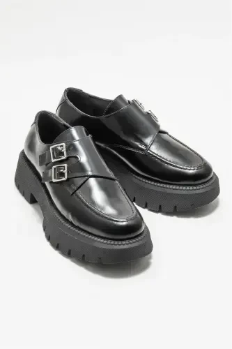 Black Leather Women's Casual Shoes - 2