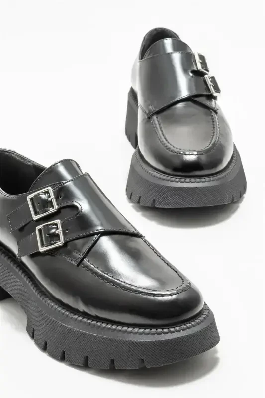 Black Leather Women's Casual Shoes - 3