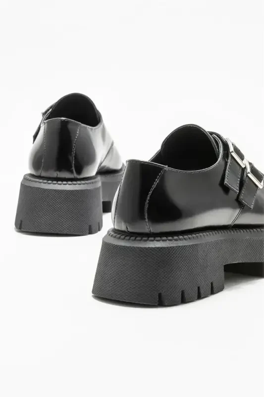 Black Leather Women's Casual Shoes - 4