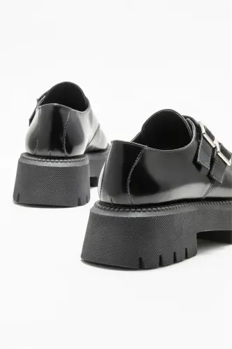 Black Leather Women's Casual Shoes - 4