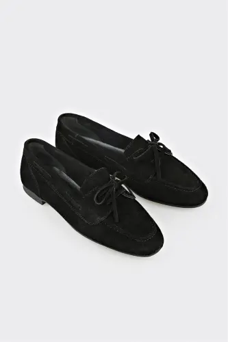 Black Leather Women's Casual Shoes-Black - ELLE SHOES (1)