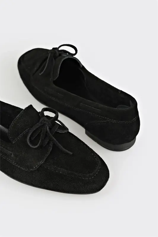 Black Leather Women's Casual Shoes-Black - 5