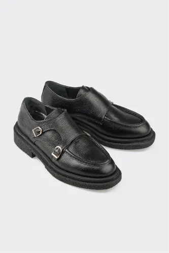 Black Leather Women's Casual Shoes-Black - ELLE SHOES (1)