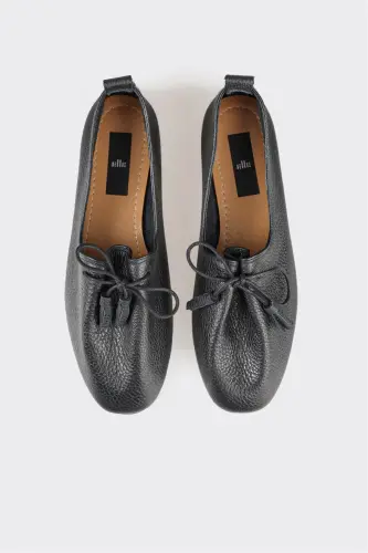 Black Leather Women's Casual Shoes-Black - 4