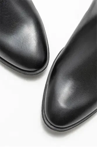 Black Leather Women's Classic Flat Boots - ELLE (1)