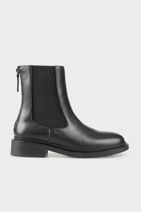 Black Leather Women's Daily Boot - 1