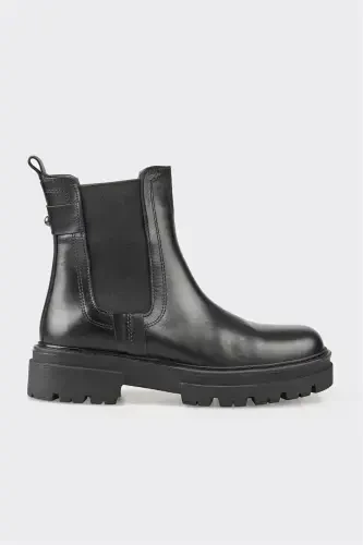 Black Leather Women's Daily Boot - 1
