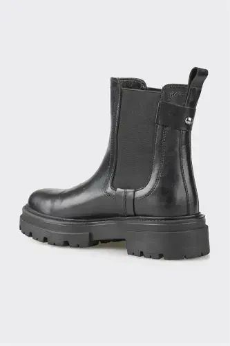 Black Leather Women's Daily Boot - 3