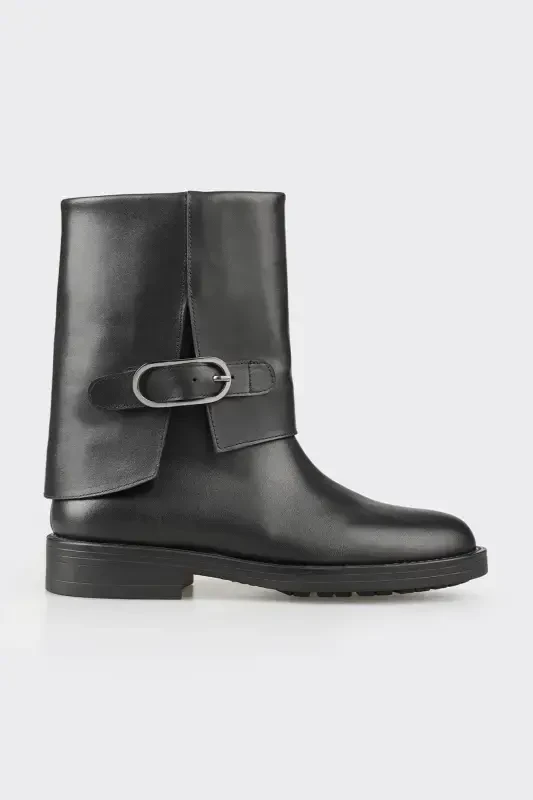 Black Leather Women's Daily Boot-Black - 1