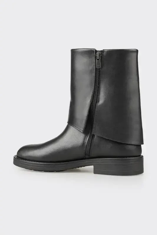 Black Leather Women's Daily Boot-Black - 3