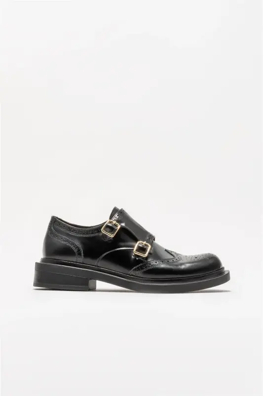 Black Leather Women's Daily Shoe-Black - 1
