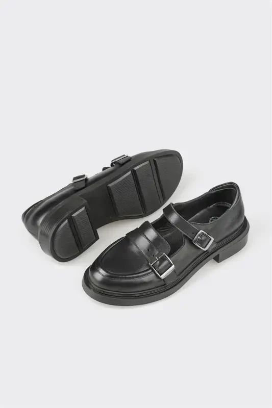 Black Leather Women's Daily Shoes - 3