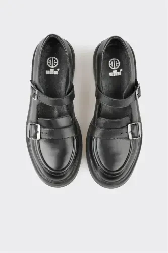 Black Leather Women's Daily Shoes - 4