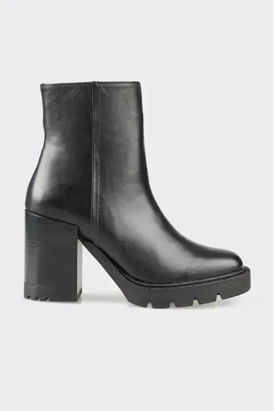 Black Leather Women's Heel Boot - ELLE