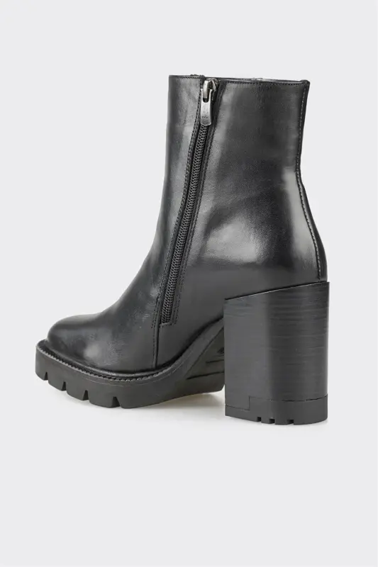 Black Leather Women's Heel Boot - 3