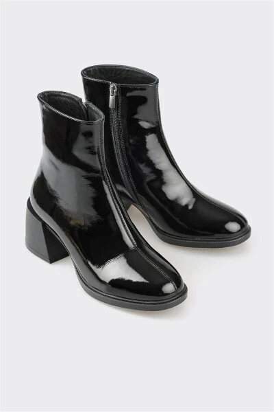 Black Leather Women's Heeled Boot - ELLE (1)