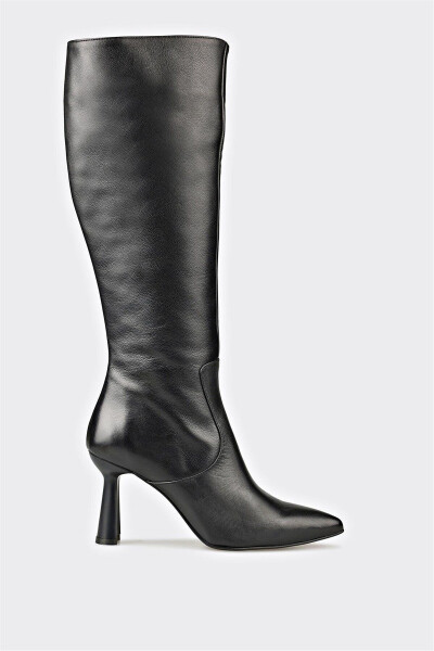Black leather women's heeled boots - ELLE