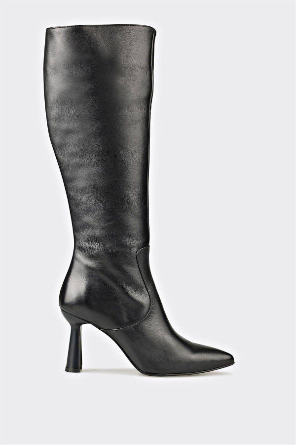 Black leather women's heeled boots - 1