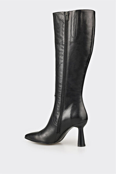 Black leather women's heeled boots - 3