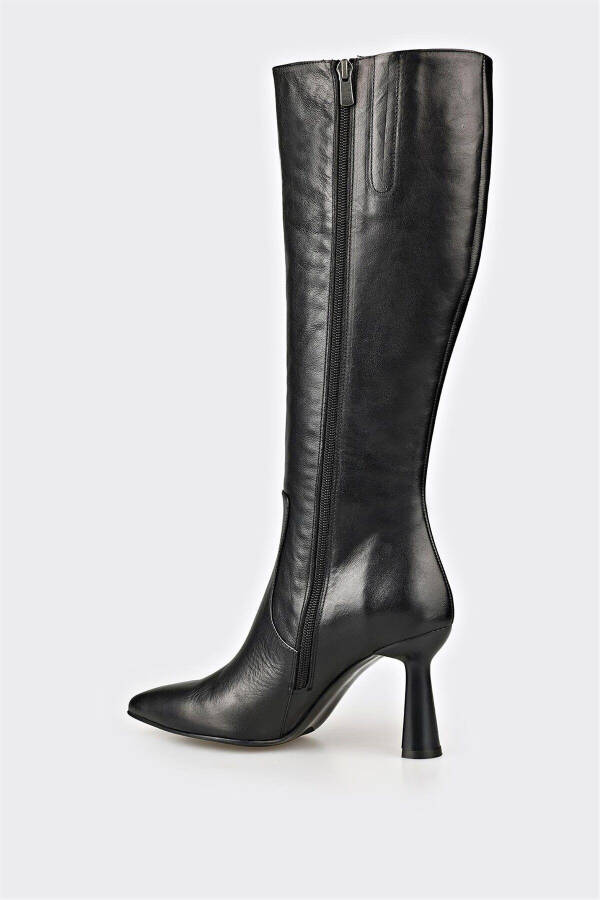 Black leather women's heeled boots - 3
