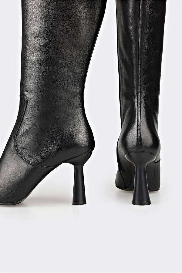 Black leather women's heeled boots - 4