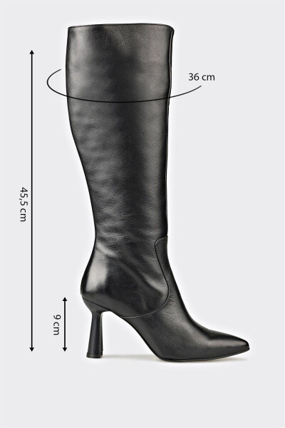 Black leather women's heeled boots - 5