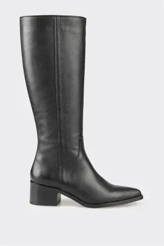 Black Leather Women's Heeled Boots - 1
