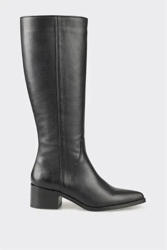 Black Leather Women's Heeled Boots - ELLE