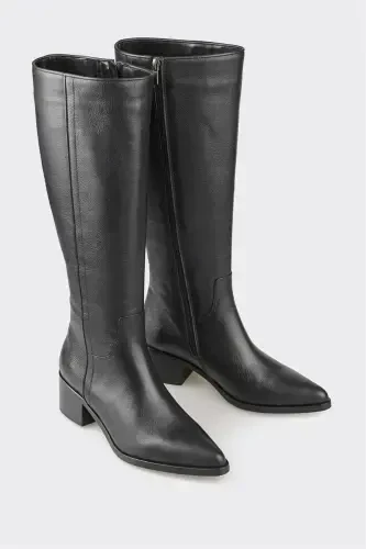 Black Leather Women's Heeled Boots - ELLE (1)