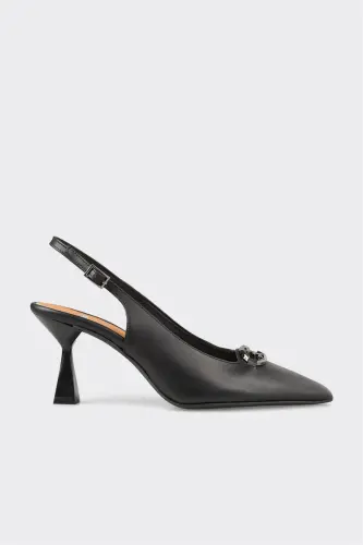 Black Leather Women's Heels 