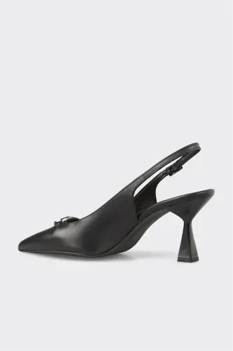 Black Leather Women's Heels - 3