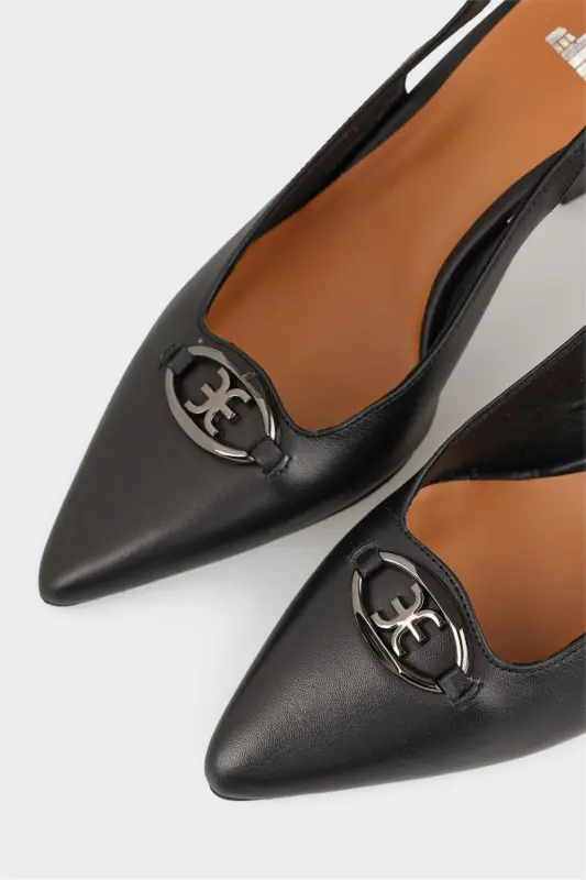 Black Leather Women's Heels - 4