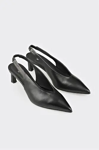 Black Leather Women's Heels - 2