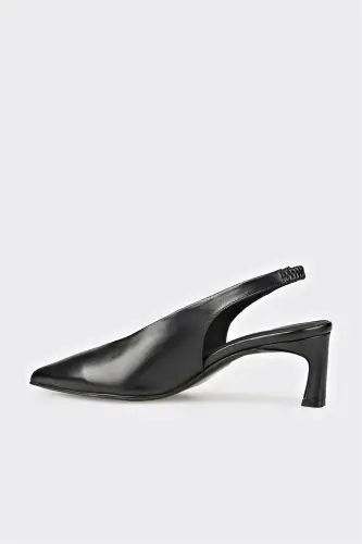Black Leather Women's Heels - 3
