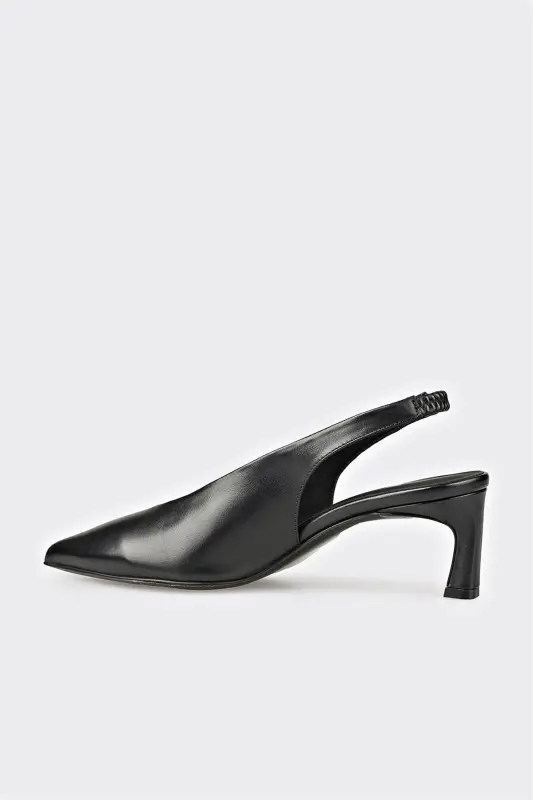 Black Leather Women's Heels - 3
