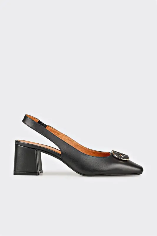 Black Leather Women's Heels - ELLE SHOES