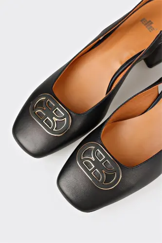Black Leather Women's Heels - 4