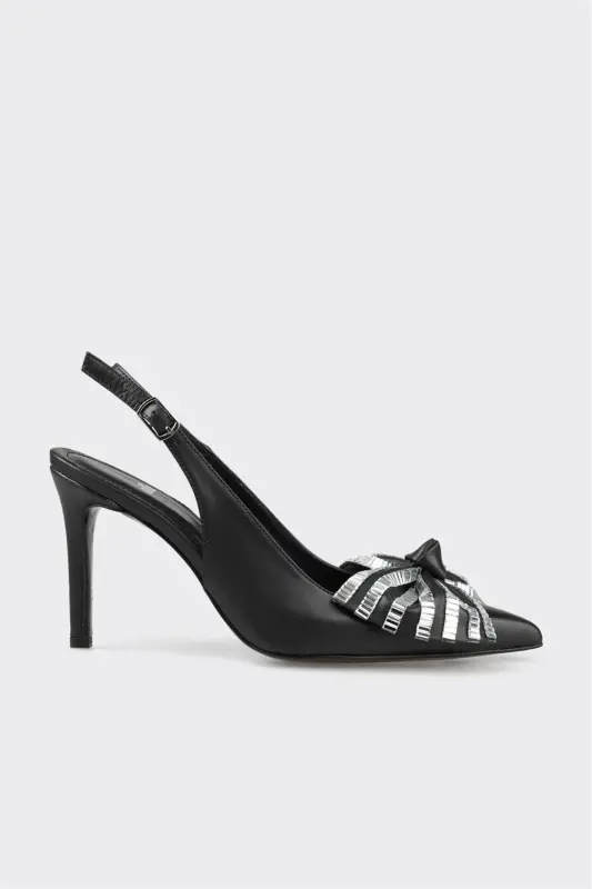 Black Leather Women's Heels - 1