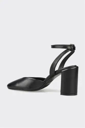 Black Leather Women's Heels - 3