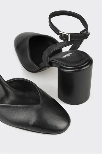 Black Leather Women's Heels - 4
