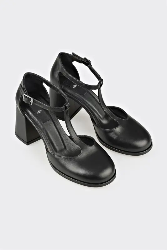 Black Leather Women's Heels - 2