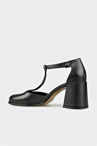 Black Leather Women's Heels - 3